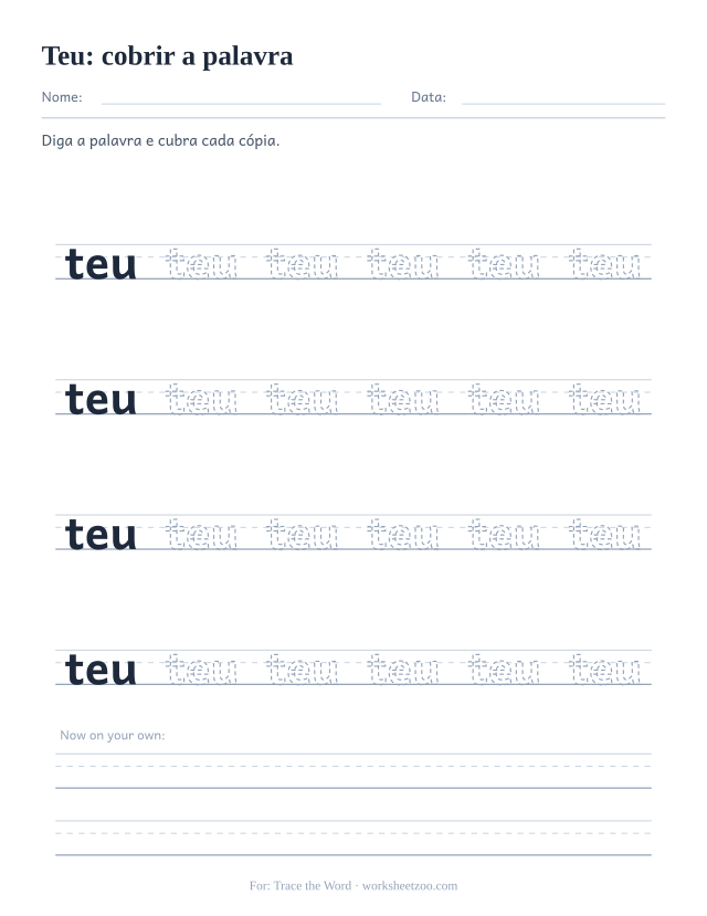 Prévia da palavra frequente “teu”, cobrir a palavra
