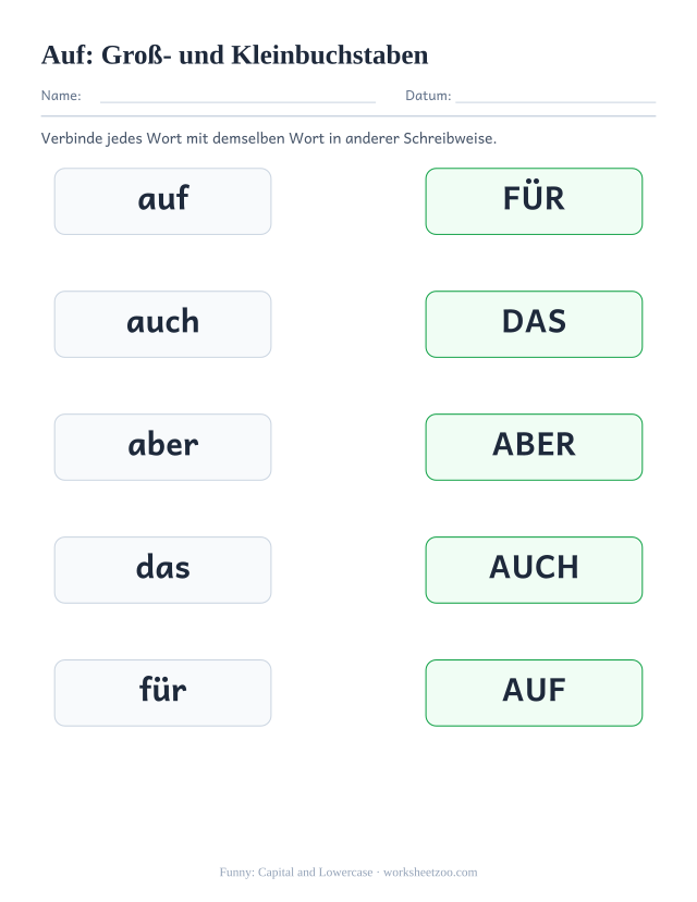Vorschau: häufiges Wort „auf“, Groß- und Kleinbuchstaben