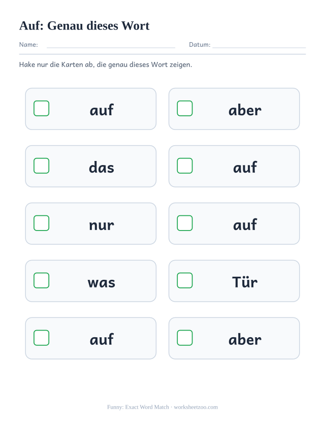 Vorschau: häufiges Wort „auf“, Genau dieses Wort
