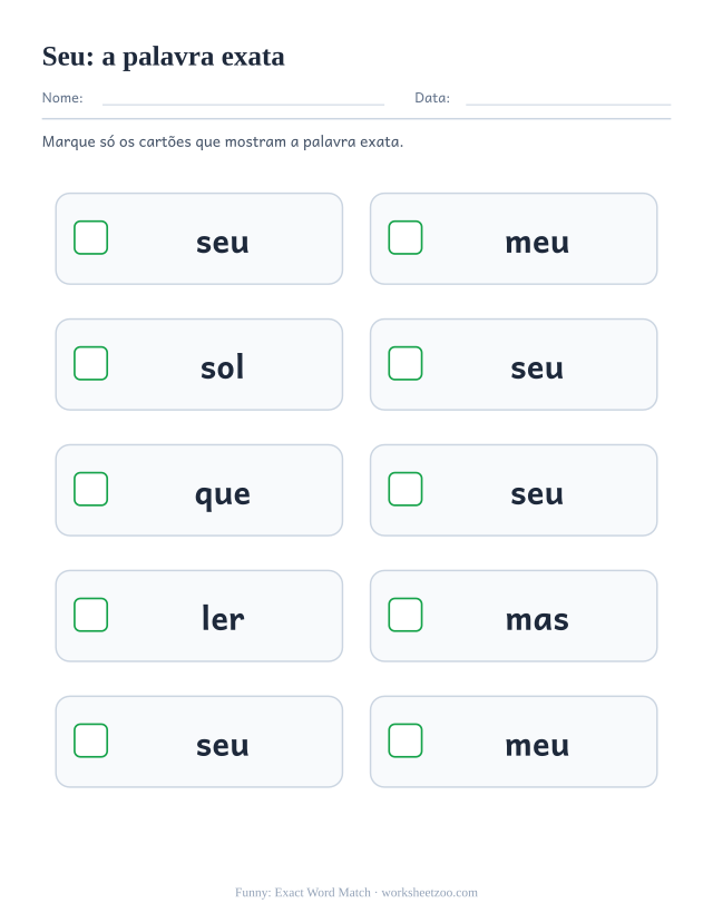 Prévia da palavra frequente “seu”, a palavra exata