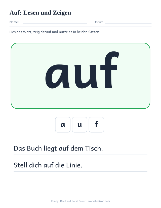 Vorschau: häufiges Wort „auf“, Lesen und Zeigen