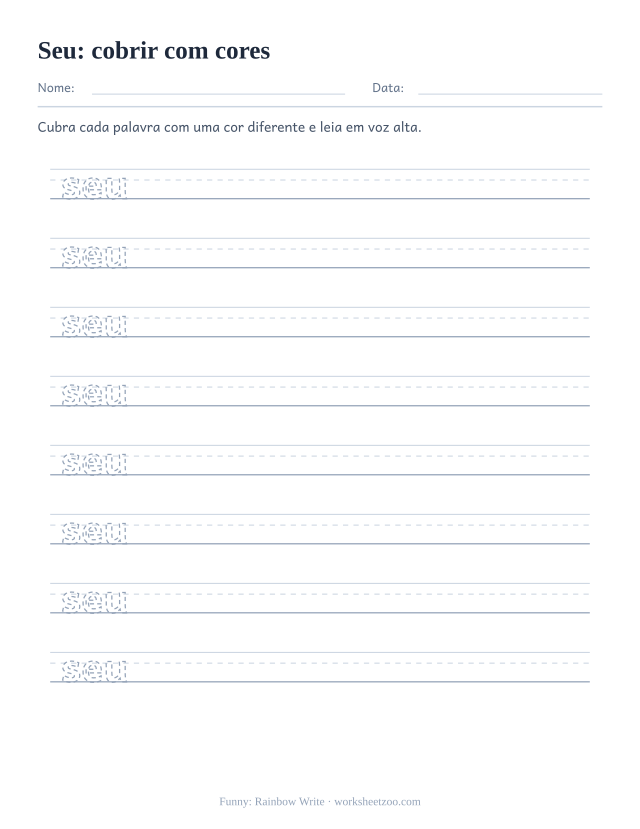 Prévia da palavra frequente “seu”, cobrir com cores