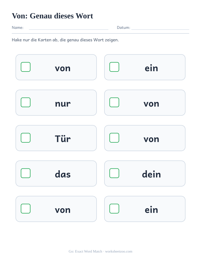 Vorschau: häufiges Wort „von“, Genau dieses Wort