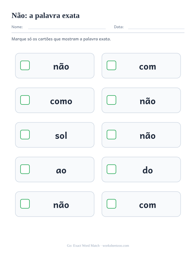 Prévia da palavra frequente “não”, a palavra exata