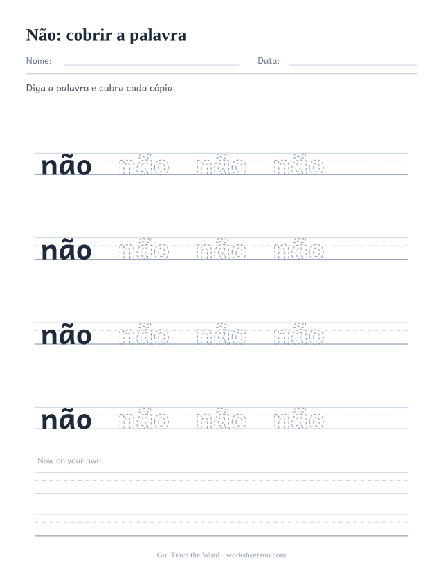 Prévia da palavra frequente “não”, cobrir a palavra