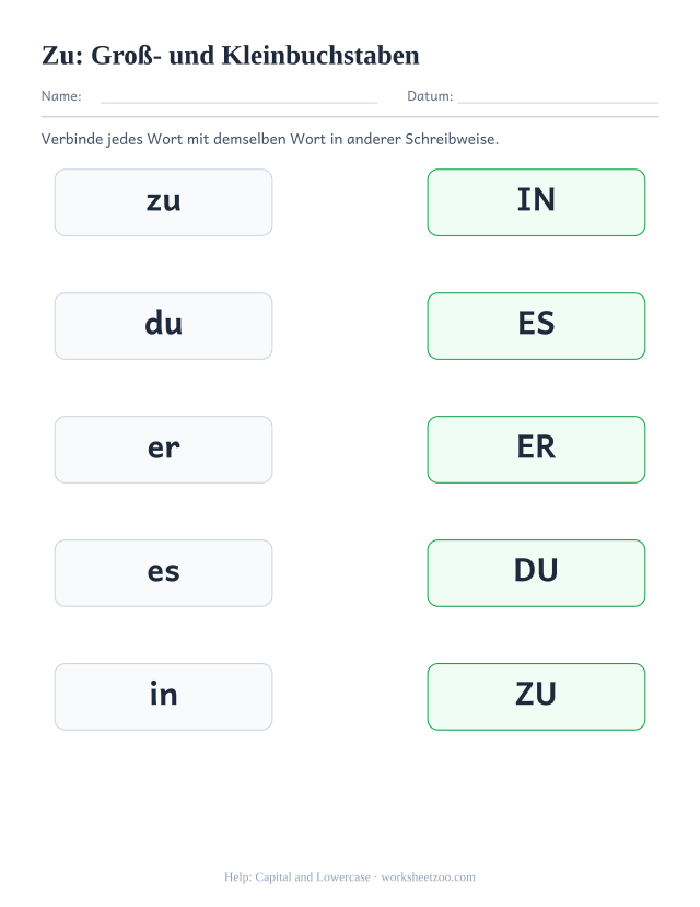 Vorschau: häufiges Wort „zu“, Groß- und Kleinbuchstaben