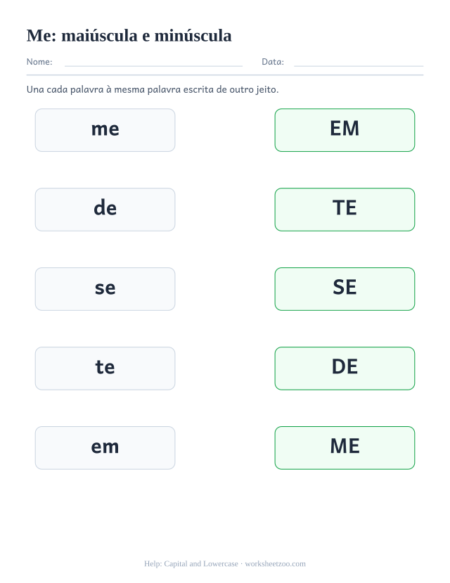 Prévia da palavra frequente “me”, maiúscula e minúscula