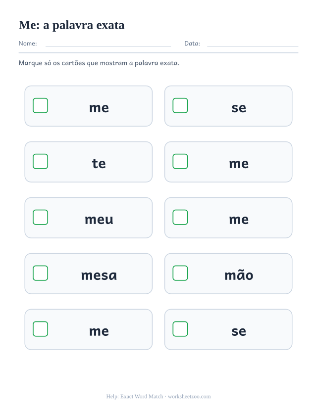 Prévia da palavra frequente “me”, a palavra exata