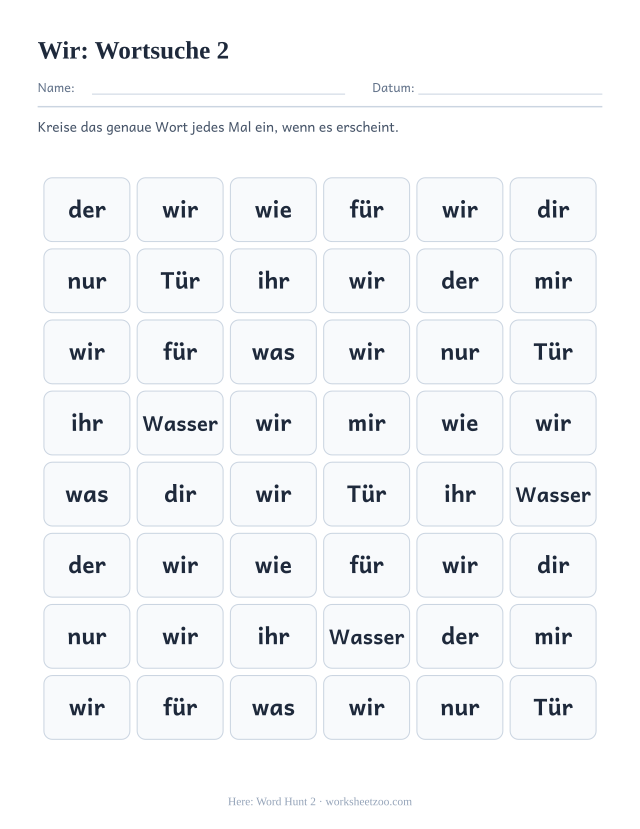 Vorschau: häufiges Wort „wir“, Wortsuche 2