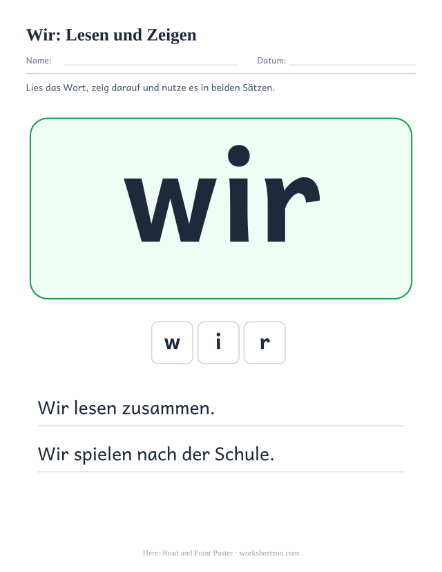 Vorschau: häufiges Wort „wir“, Lesen und Zeigen