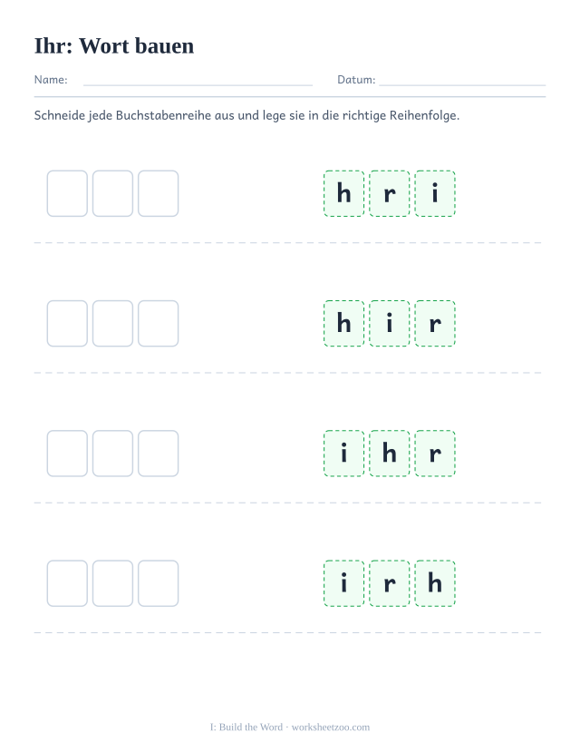 Vorschau: häufiges Wort „ihr“, Wort bauen