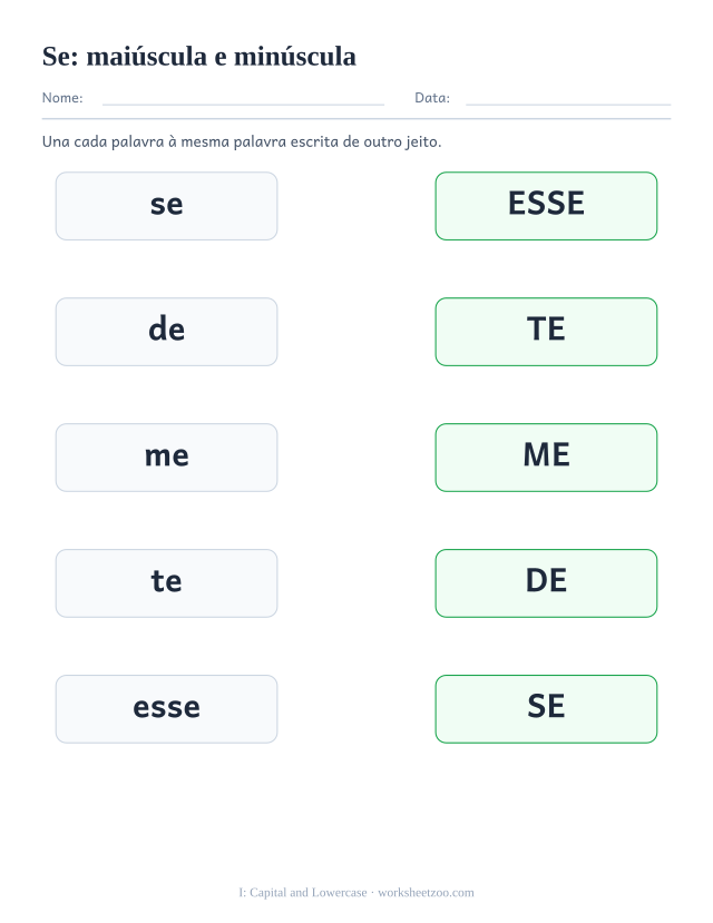 Prévia da palavra frequente “se”, maiúscula e minúscula