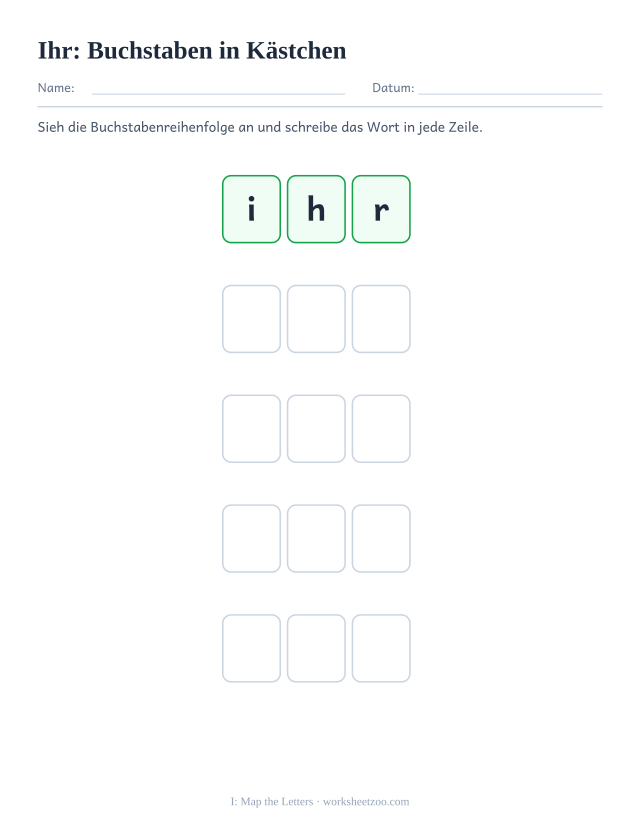 Vorschau: häufiges Wort „ihr“, Buchstaben in Kästchen