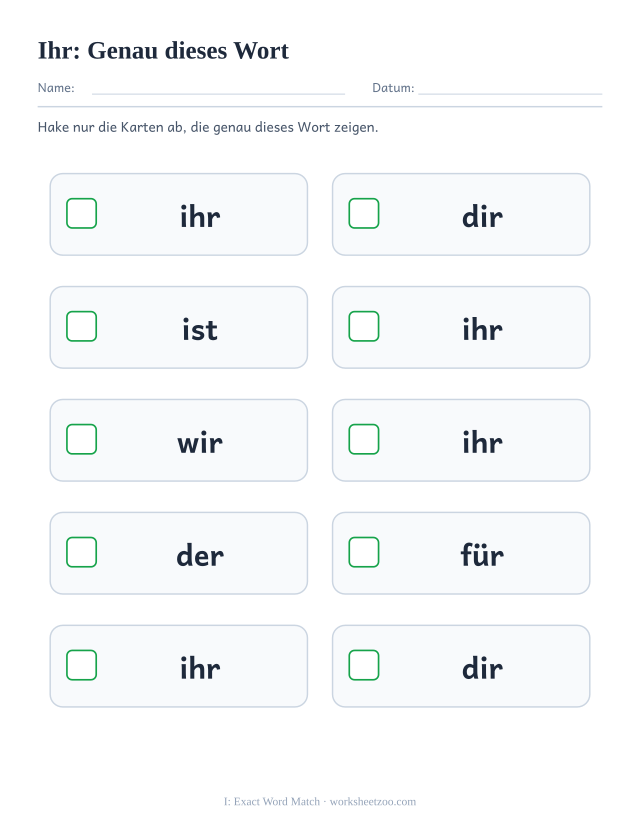 Vorschau: häufiges Wort „ihr“, Genau dieses Wort