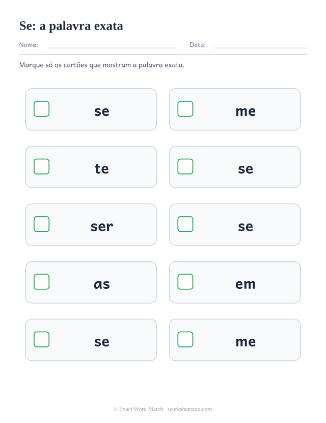 Prévia da palavra frequente “se”, a palavra exata