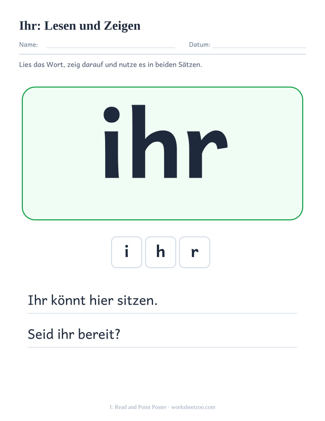 Vorschau: häufiges Wort „ihr“, Lesen und Zeigen