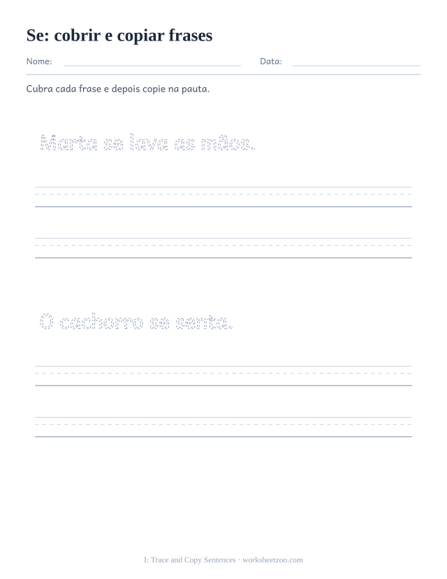 Prévia da palavra frequente “se”, cobrir e copiar frases