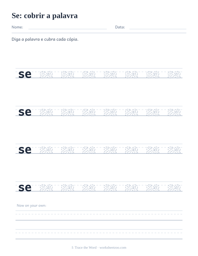 Prévia da palavra frequente “se”, cobrir a palavra