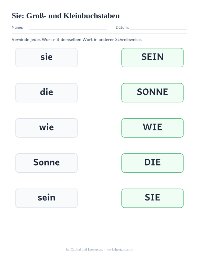Vorschau: häufiges Wort „sie“, Groß- und Kleinbuchstaben