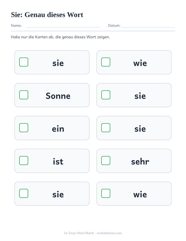 Vorschau: häufiges Wort „sie“, Genau dieses Wort