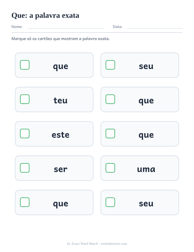 Prévia da palavra frequente “que”, a palavra exata