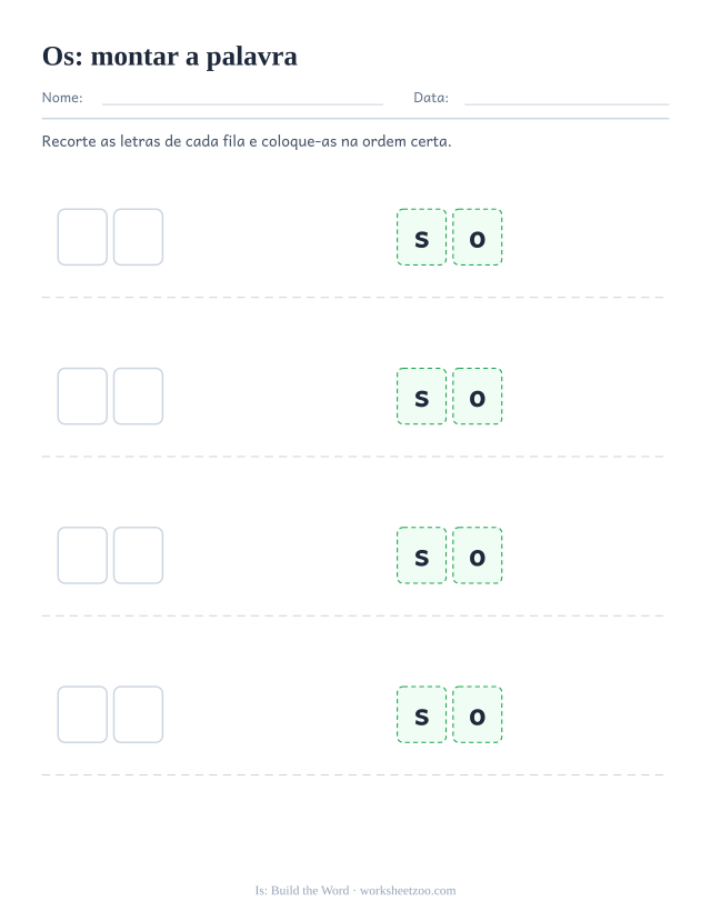 Prévia da palavra frequente “os”, montar a palavra