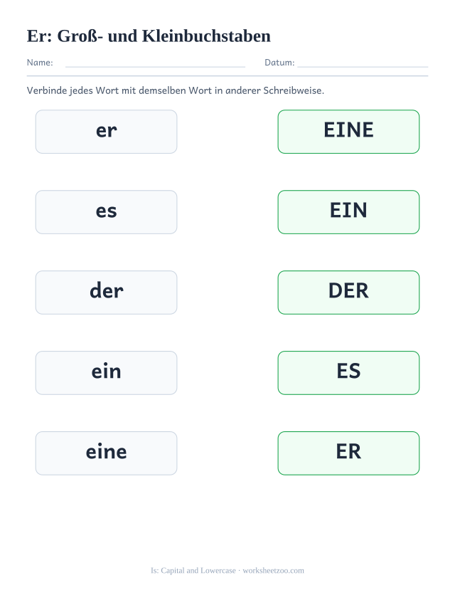 Vorschau: häufiges Wort „er“, Groß- und Kleinbuchstaben