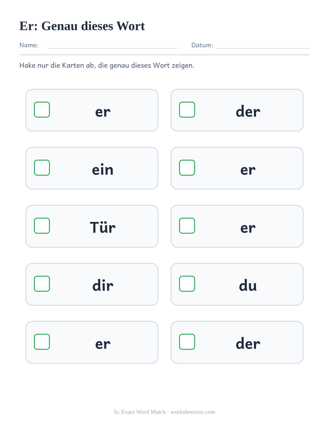 Vorschau: häufiges Wort „er“, Genau dieses Wort