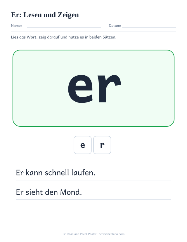 Vorschau: häufiges Wort „er“, Lesen und Zeigen