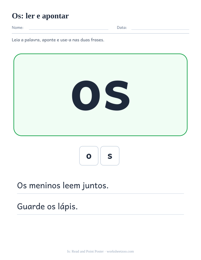 Prévia da palavra frequente “os”, ler e apontar