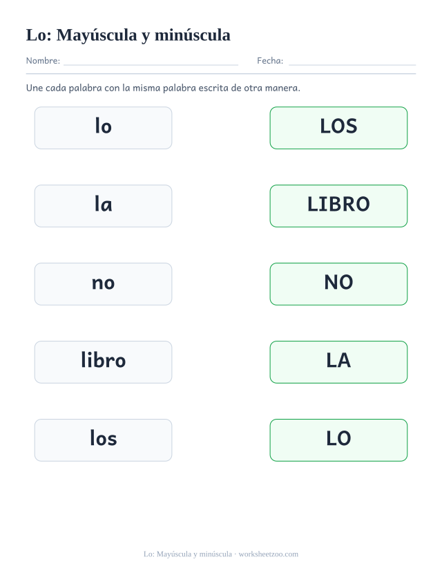 Ficha de la palabra frecuente «lo», mayúscula y minúscula para imprimir