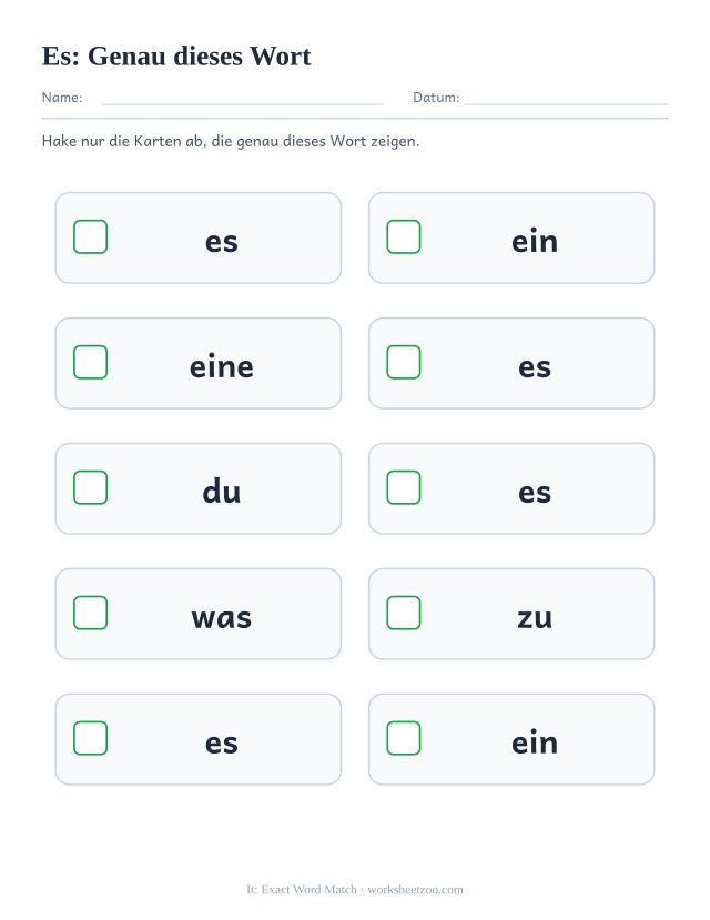 Vorschau: häufiges Wort „es“, Genau dieses Wort