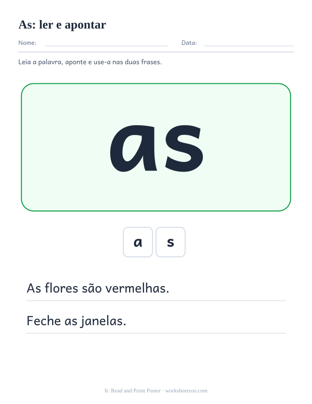 Prévia da palavra frequente “as”, ler e apontar