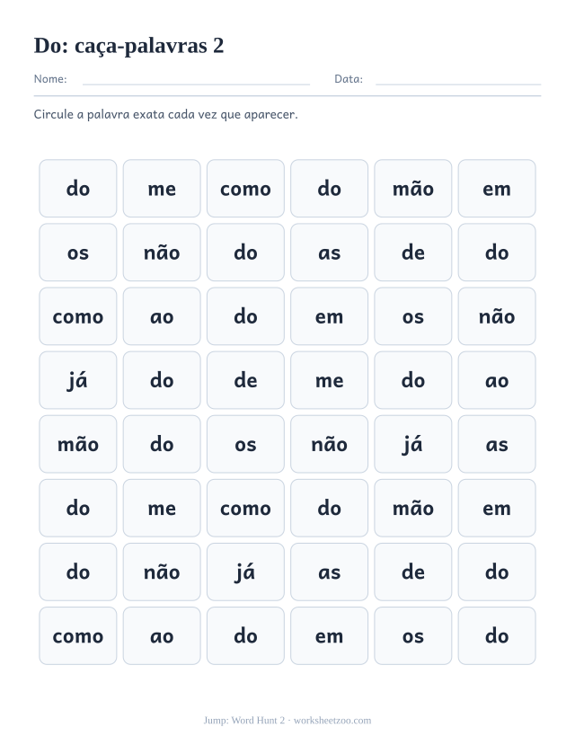 Prévia da palavra frequente “do”, caça-palavras 2