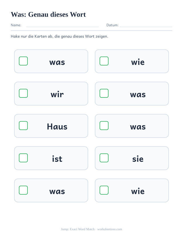 Vorschau: häufiges Wort „was“, Genau dieses Wort