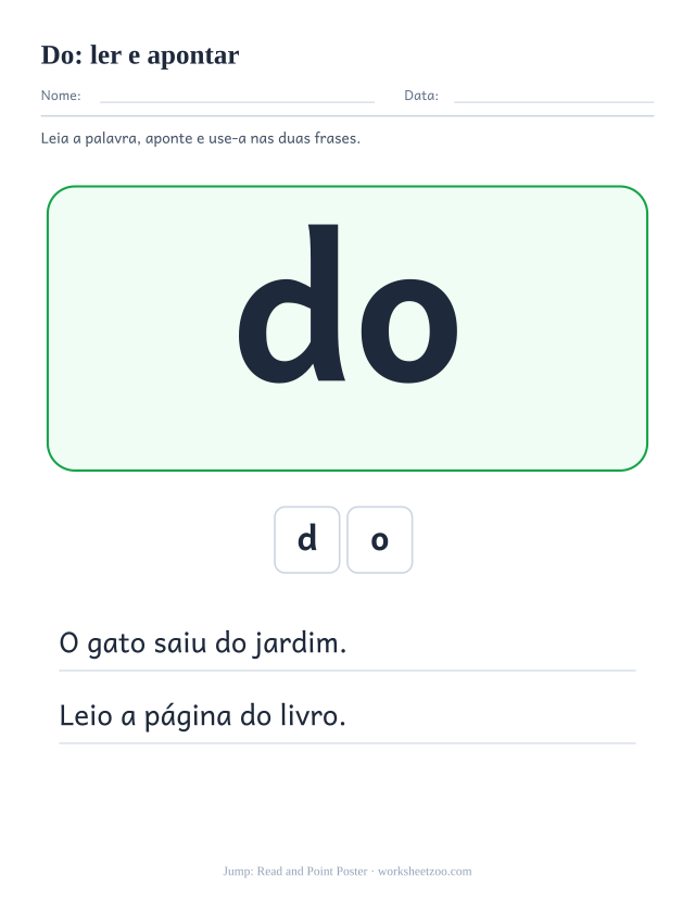 Prévia da palavra frequente “do”, ler e apontar