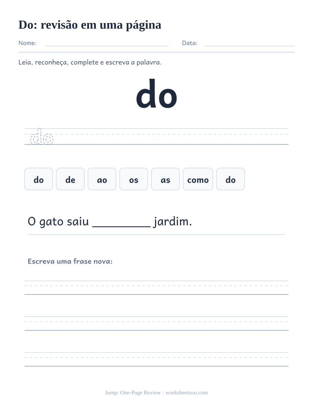 Prévia da palavra frequente “do”, revisão em uma página