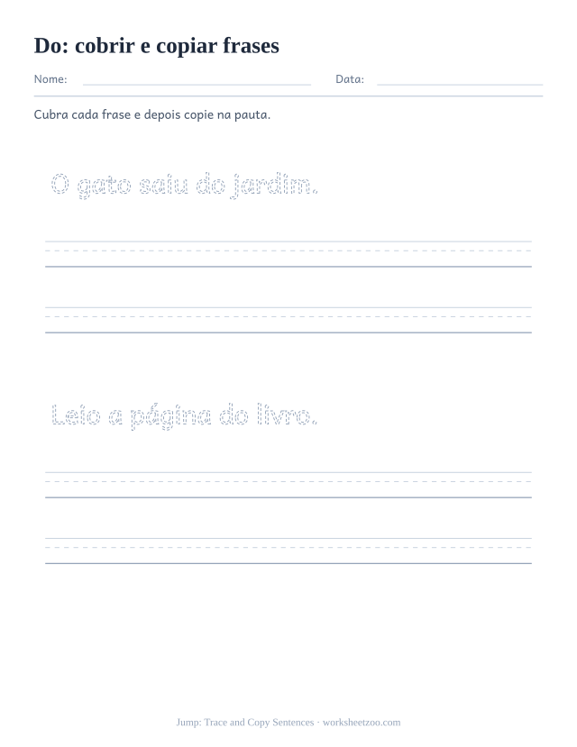 Prévia da palavra frequente “do”, cobrir e copiar frases