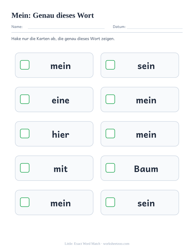 Vorschau: häufiges Wort „mein“, Genau dieses Wort