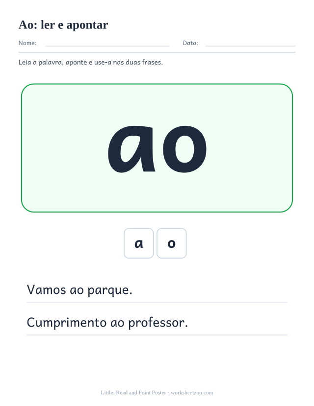 Prévia da palavra frequente “ao”, ler e apontar