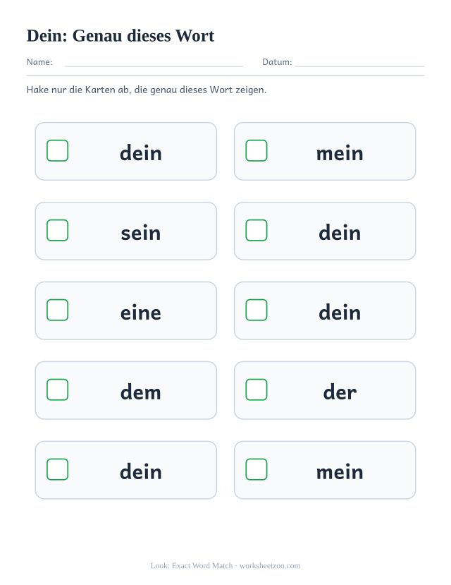 Vorschau: häufiges Wort „dein“, Genau dieses Wort