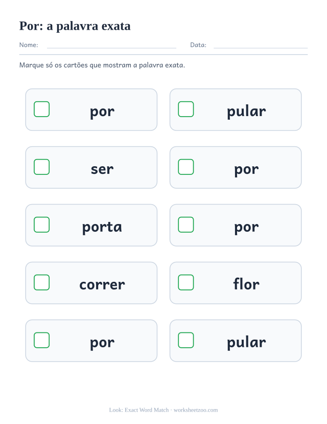 Prévia da palavra frequente “por”, a palavra exata