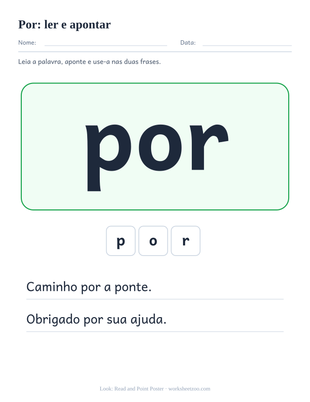 Prévia da palavra frequente “por”, ler e apontar