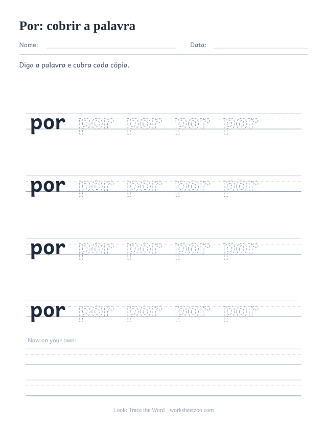 Prévia da palavra frequente “por”, cobrir a palavra