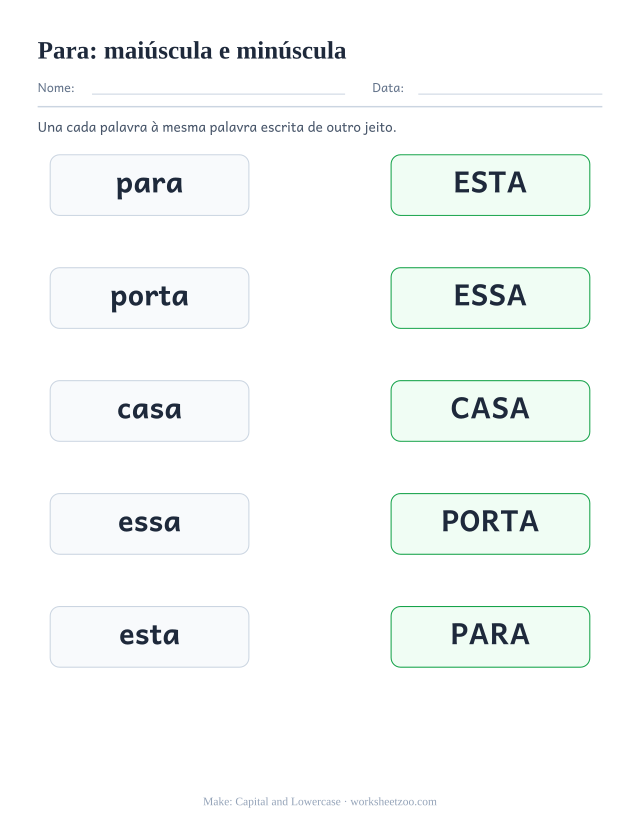 Prévia da palavra frequente “para”, maiúscula e minúscula
