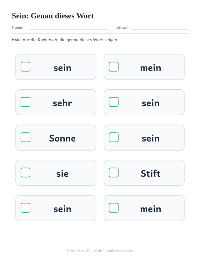 Vorschau: häufiges Wort „sein“, Genau dieses Wort