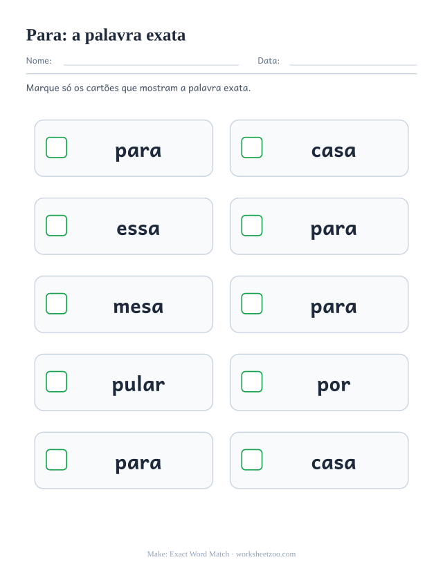 Prévia da palavra frequente “para”, a palavra exata