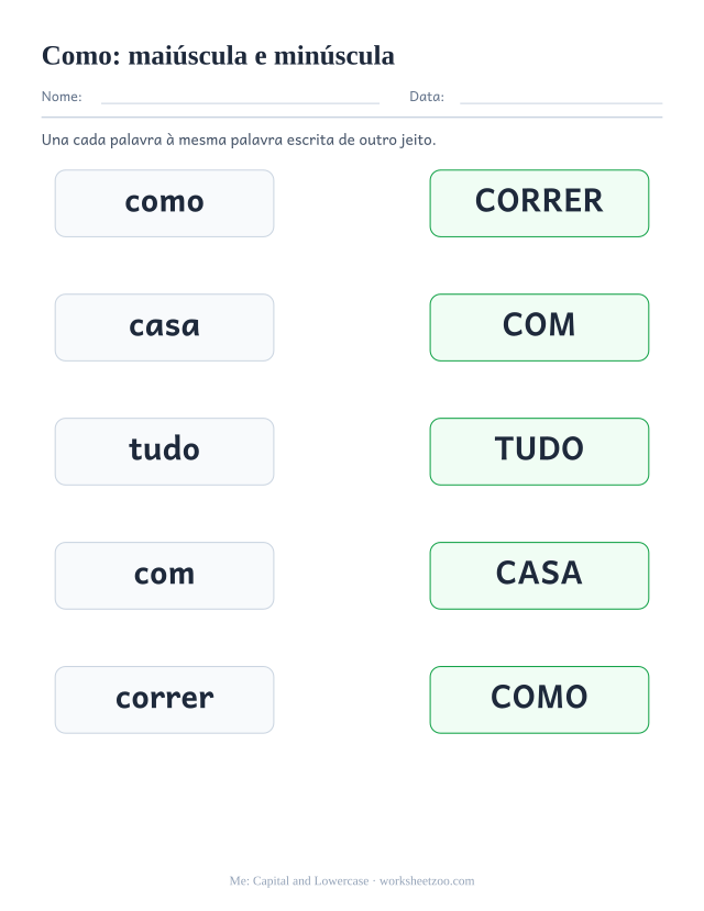 Prévia da palavra frequente “como”, maiúscula e minúscula