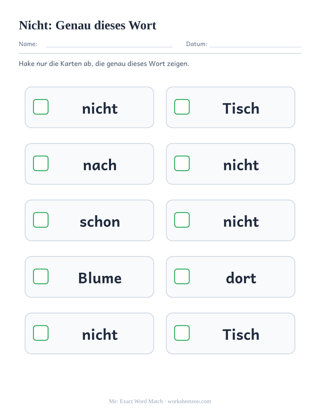 Vorschau: häufiges Wort „nicht“, Genau dieses Wort