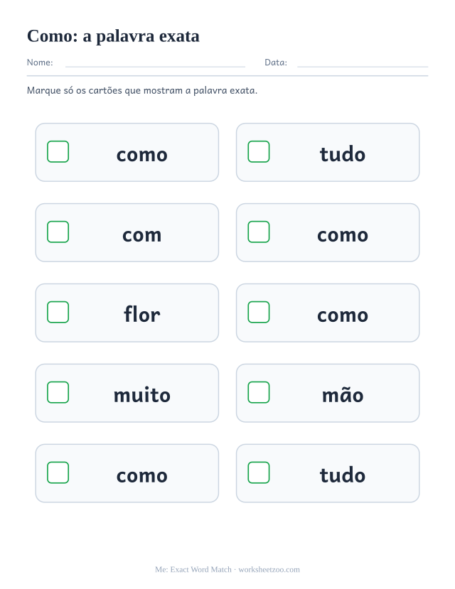 Prévia da palavra frequente “como”, a palavra exata